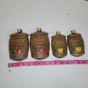 Vtg Sexton Cast Metal Wall Art 1967 Sugar Flour Tea Coffee Barrel Fruit Decor